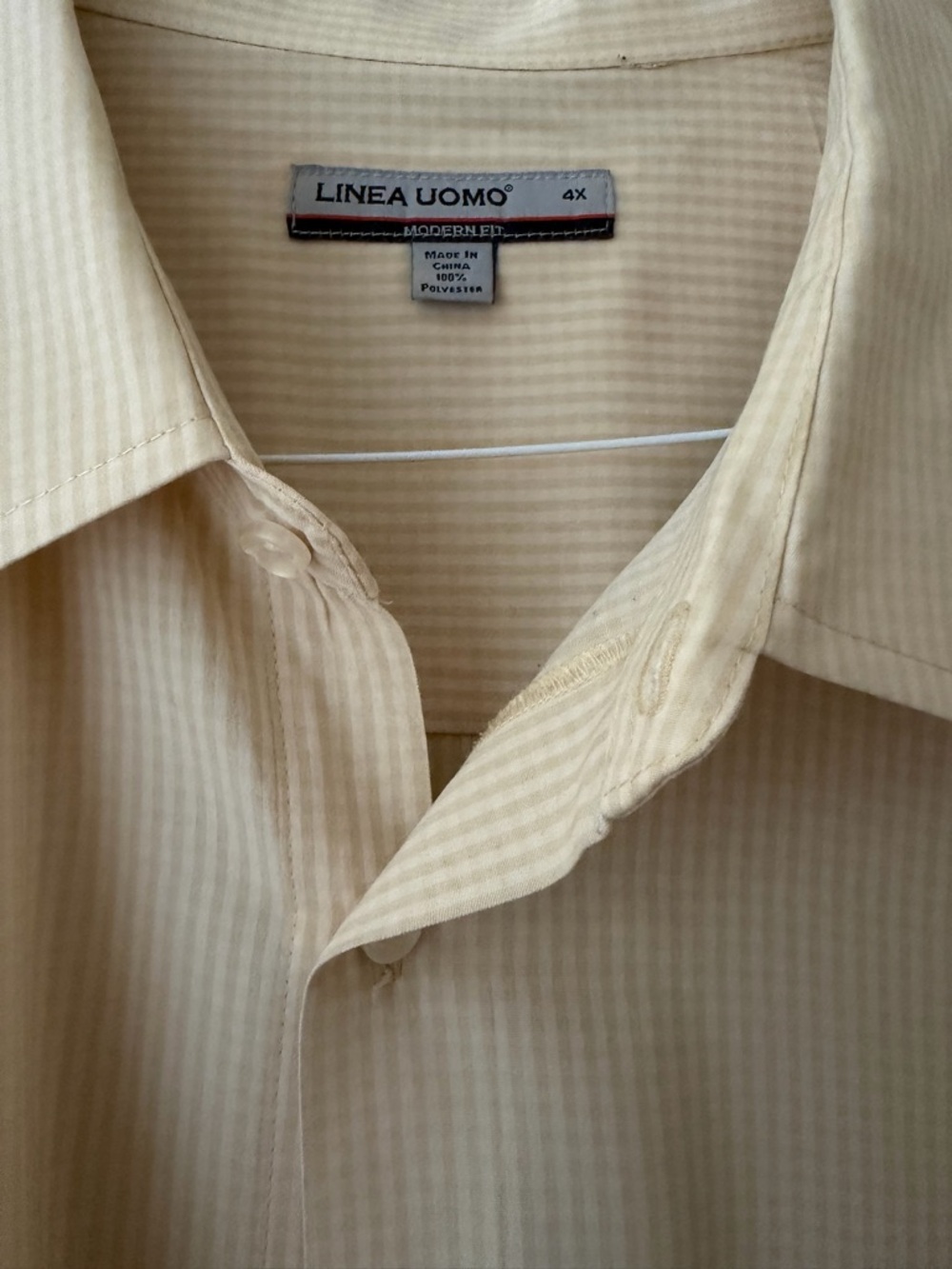 Vintage Linea Uomo Light Yellow Cream Thin-Striped Men's Dress Shirt